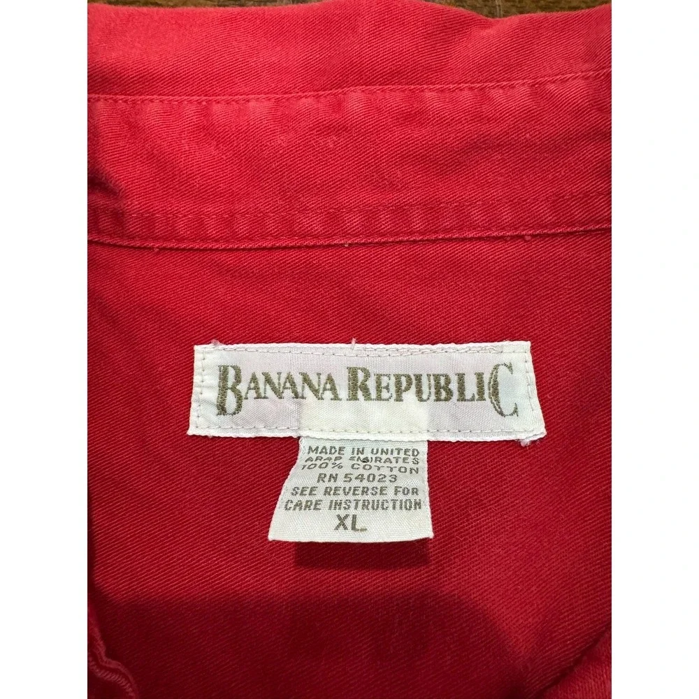Vintage Banana Republic Shirt Mens XL Red Solid‎ Cotton Button Front Long Sleeve